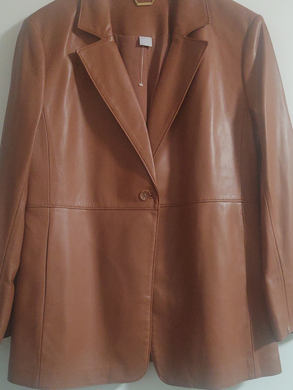 Chicos Women's Tan Faux Leather Blazer NWOT
